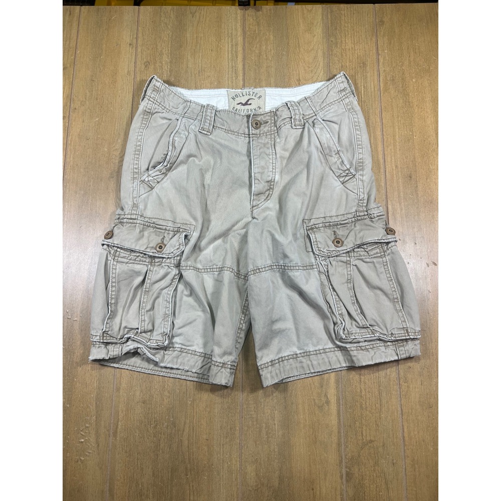 Hollister Mens Khaki‎ Cargo Shorts Tan Cotton Button Fly Size 31 Utility Rugged